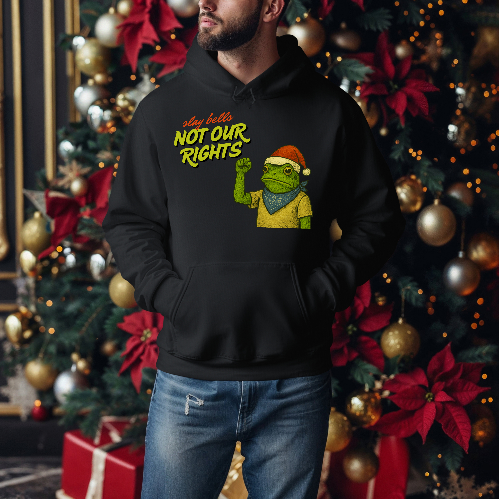 Slay Bells Not Our Rights™ | Graphic Christmas Hoodie