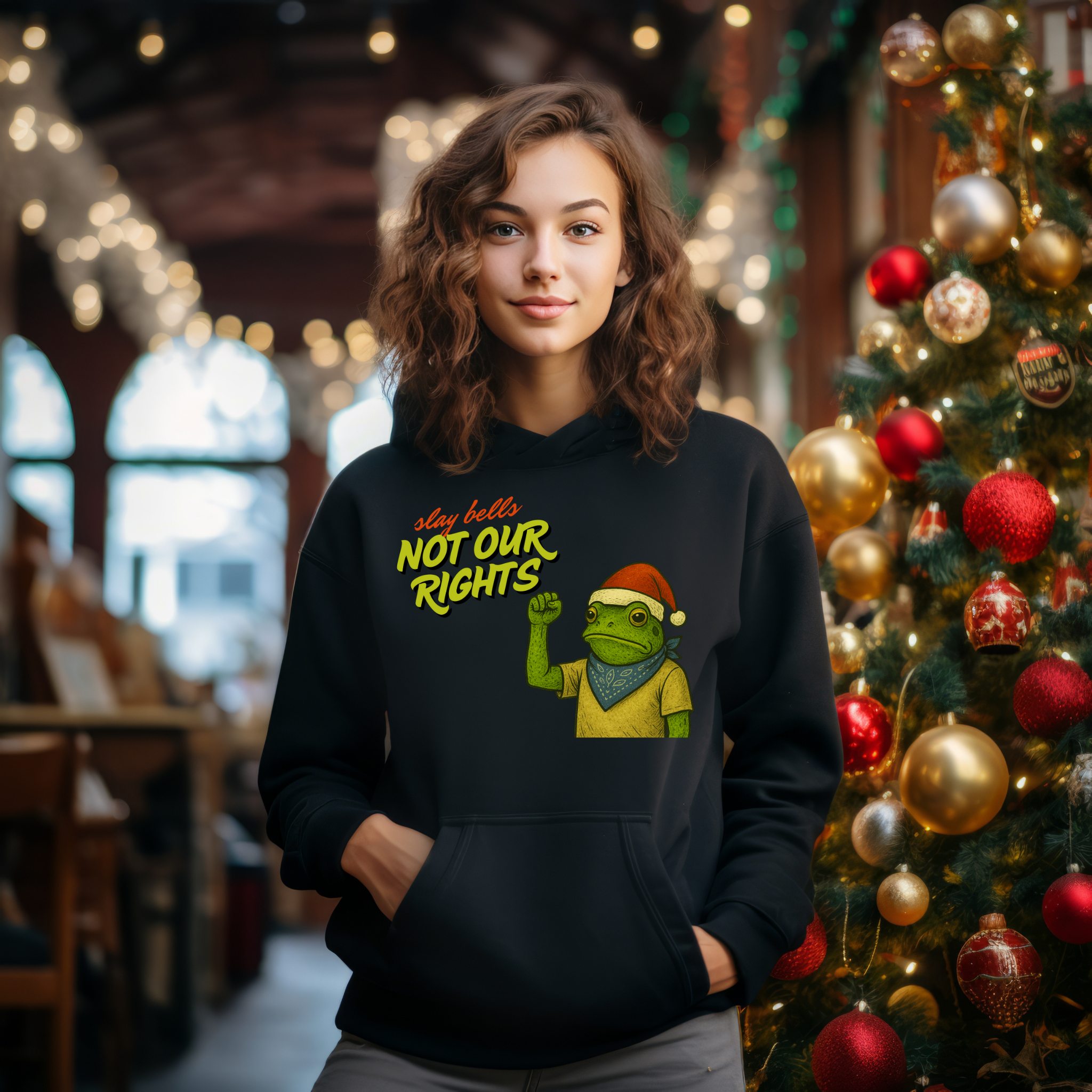 Slay Bells Not Our Rights™ | Graphic Christmas Hoodie