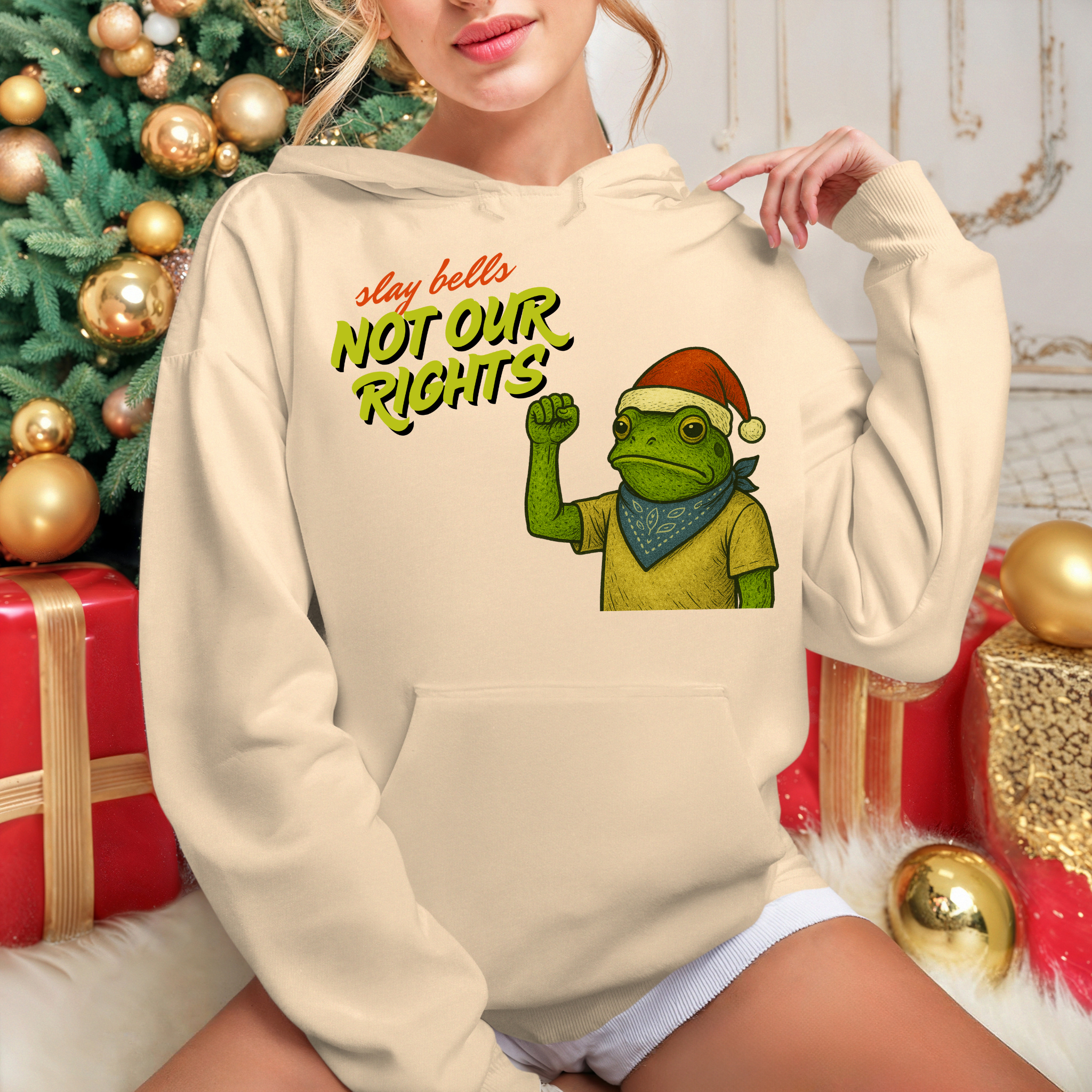 Slay Bells Not Our Rights™ | Graphic Christmas Hoodie