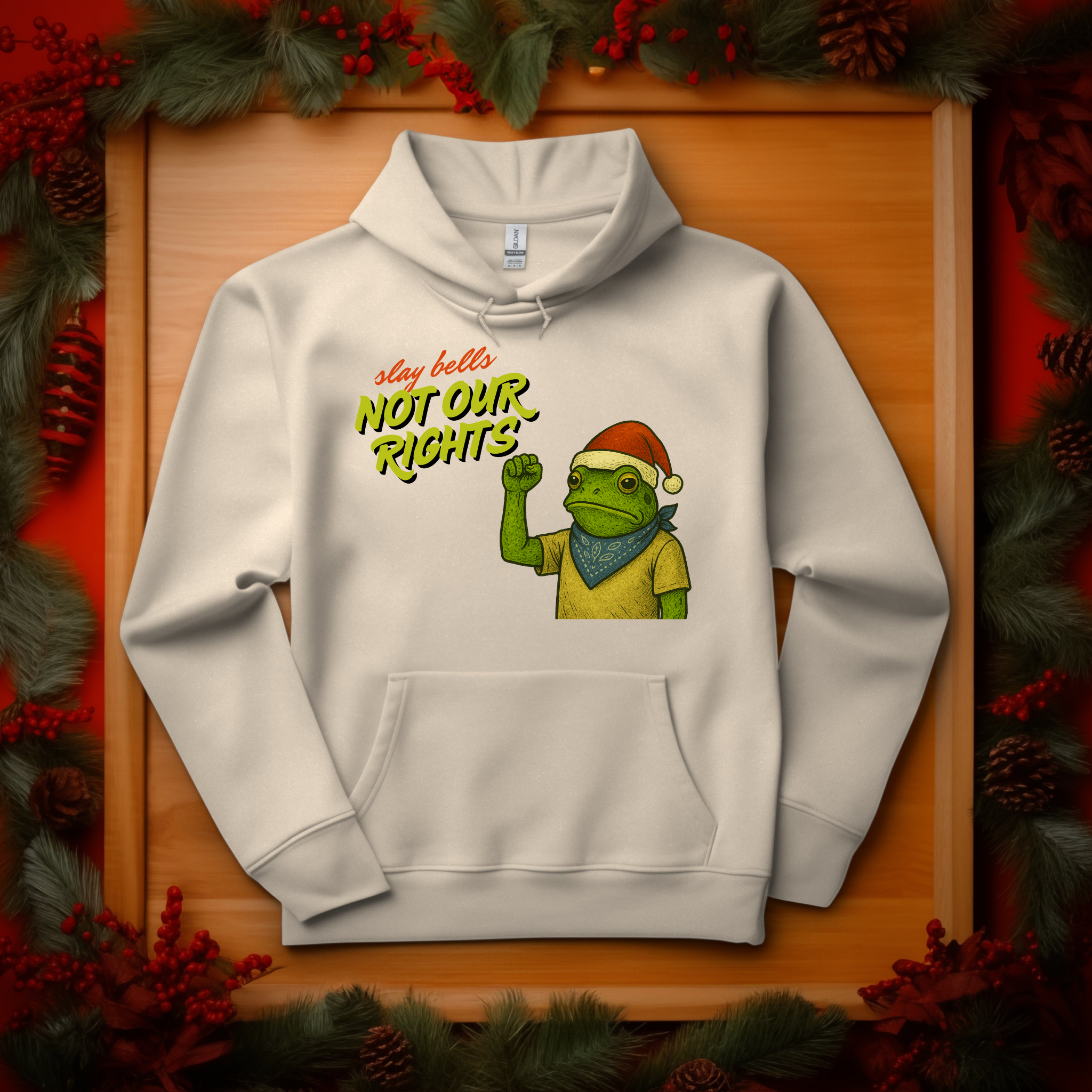 Slay Bells Not Our Rights™ | Graphic Christmas Hoodie